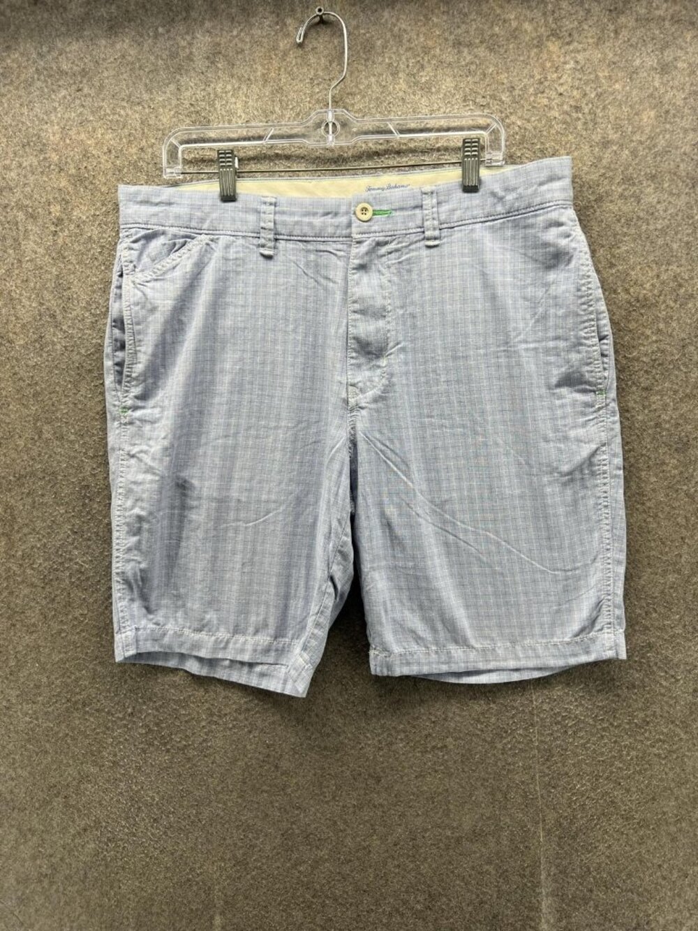 Tommy Bahama Shorts Mens 35 Blue Check Chino Flat Front Cotton Casual Summer